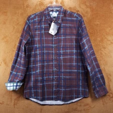 PAUL SMITH Shirt Mens Medium Burgundy Check Button Up Contrast Cuff Regular Fit