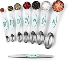 Stainless Steel Magnetic Measuring Spoons Set of 8 with Leveler, MINT Color