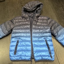 Eddie Bauer Boys Down Reversible Hooded Puffer Jacket Blue Medium 10-12