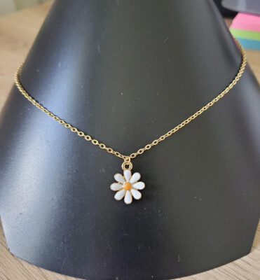 Halskette Gänseblümchen Blume Kette Edelstahl Gold Kind Mädchen Länge 45 cm