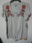 Falls Creek  Women's Floral Gray Short Sleeve T-Shirt Size XL
