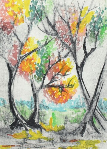 Vintage fauvist pastel painting trees landscape