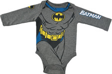 DC Comics Baby Grey Long Sleeve Cotton Batman Graphic One Piece Bodysuit 0-3 MO
