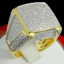 1.8Ct Round Simulated Diamond Men's Engagement Pinky Ring 925 Silver Gold Plated