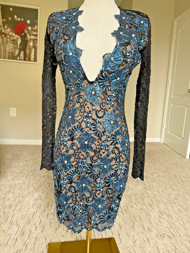 Holt Miami Hand Painted Mini Dress Black Navy Blue size Small