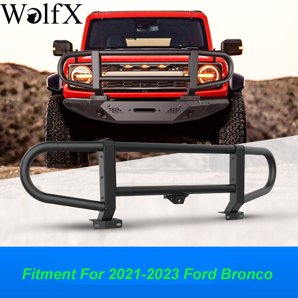 Front Bumper Bull Bar Brush Guard Off Road Grill Guard Fit 2021-2023 Ford Bronco
