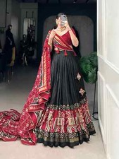 Unique Look Black Tussar Silk Lehenga Choli With Dupatta For Reception