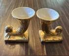 Vintage Pair Of  McCoy USA Cornucopia Weeping Gold Vase Planters 3 1/2" Tall