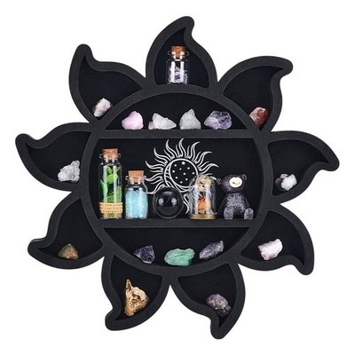 Sun Flower Crystal Display Shelf Wall - 11.8×11.8×1.12'' Wooden Wall Decor Art...