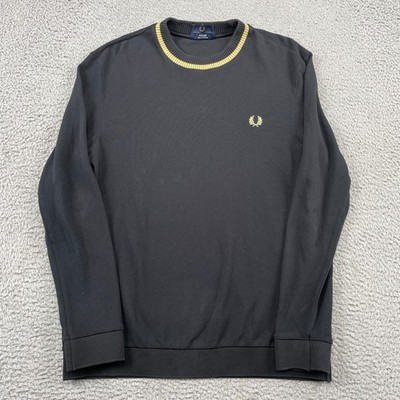 Fred Perry Sweatshirt Mens L Black Reissues Tipped Crewneck Pique M9809 Cotton