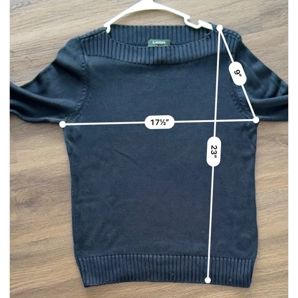 Suéter para mujer Lauren Ralph Lauren azul marino 100 % seda cuello barco talla M Foto 3 de 4