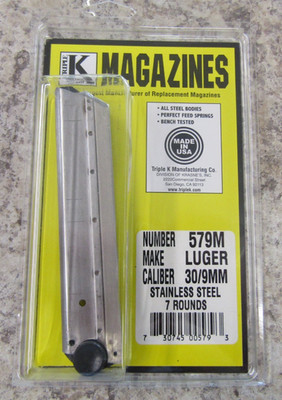 LUGER P08 MAG 1908 ~ 9mm 30 LUGER STAINLESS STEEL 7 RDS Triple K