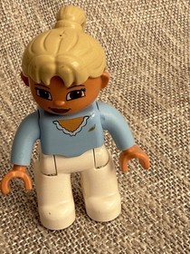 LEGO Duplo Girl Figure 9222-1 Blonde Ponytail Blue Top White Pants 2.5 Inch