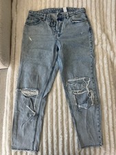 H M Mom Low Waist Distressed Light Blue Denim Jeans Women  s 100 Cotton size 8