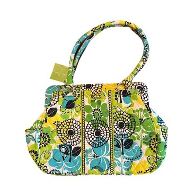 Vera Bradley Purse Frame Bag Lime's Up Large NWT Floral Bag Tote Side Pockets