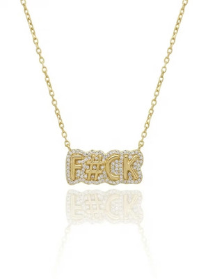 HOT GIRL ATTITUDE NECKLACE 14 Gold  925 Sterling Silver  Cubic Zirconia   Chain