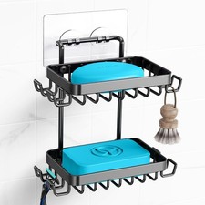 Adhesive 2 Tier Bar Soap Holder, Stainless Steel for Shower Wall, Soap Dish for