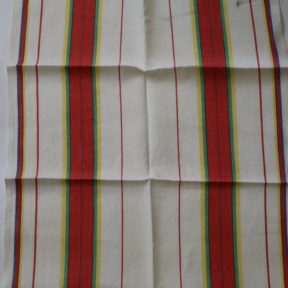 Vintage Floursack? Napkin Set w 4 Napkins Red, Green, Yellow, Blue Stripe 18x27" - Image 3 of 4