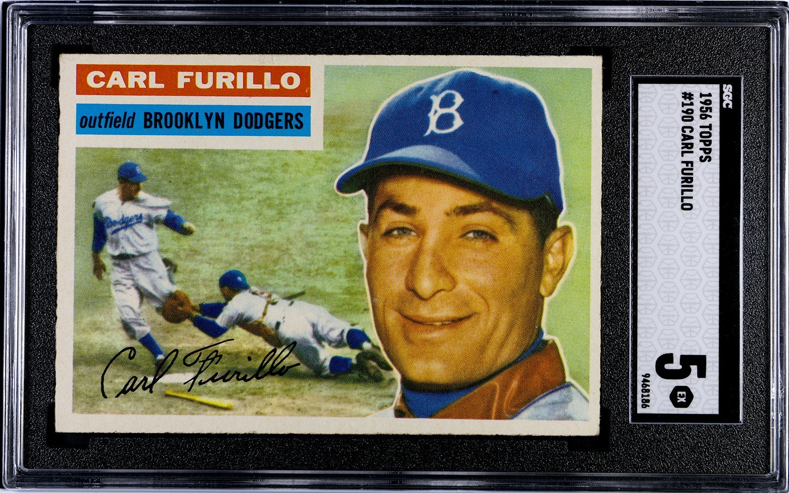1956 Topps #190 Carl Furillo SGC 5 EX OF Brooklyn Dodgers
