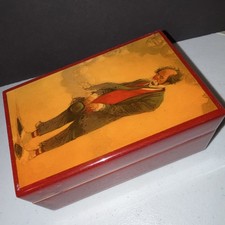 Reuge Music Box Painted Clown Lid Red Velvet Interior Collectible