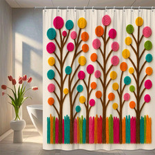 Colorful Floral Shower Curtain with Cute Embroidered Design