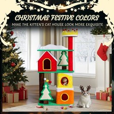 Indoor Christmas Themed Plush Multi-level Cat Tower Tree with Condos for Holiday
