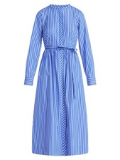 Free Assembly Pleated Cotton Midi Shirt Dress Long Sleeves Blue NWT 