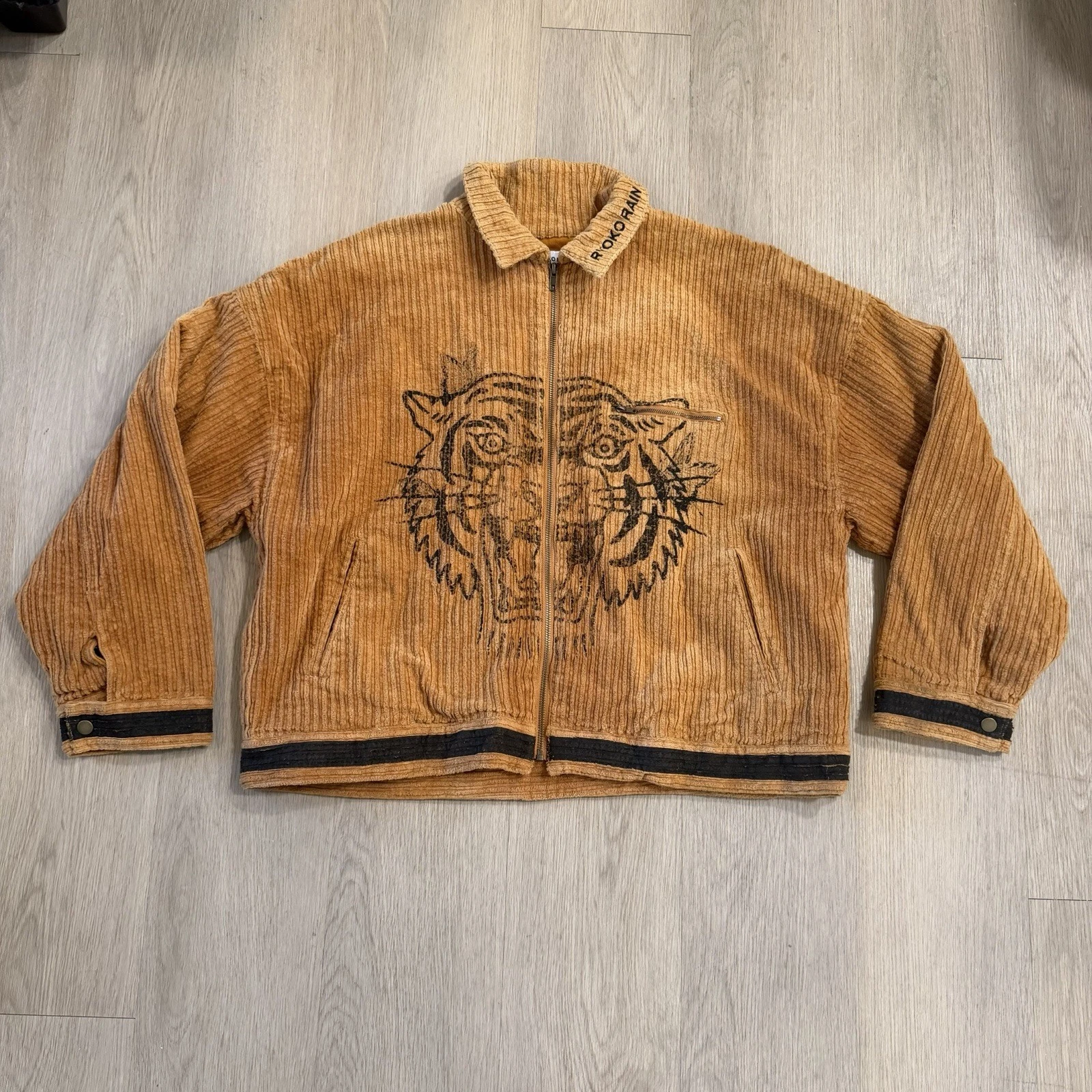 Ryoko Rain Jacket Mens Large Brown Corduroy Full Zip Tiger Streetwear - product detail image 1