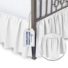 White Queen Bed Skirt 14 inch Drop - with Split Corners - Cotton Blend Ruffled B