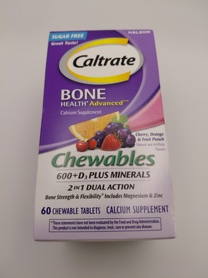 Caltrate Chewables 600 +D3 Plus Minerals Calcium and Vitamin D, Sugar Free, and