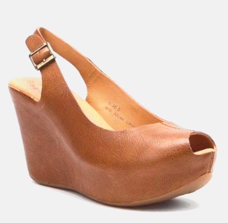 Anthropologie Kork Ease Sarah Womens Tan  Slingback Wedge Peep Toe Sandal Sz 8