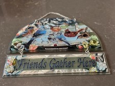 Staind Glass Suncatcher Friends Gather Here, Birds, Blue Jay Cardinal Robin