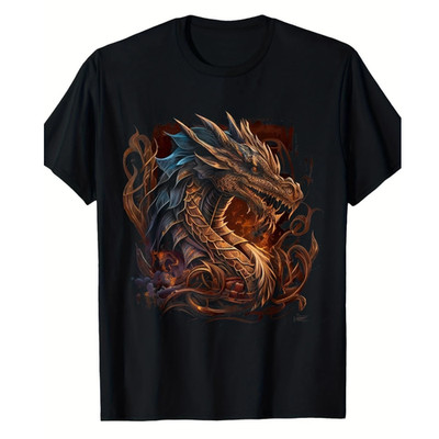 Men's Vintage Dragon Graphic T-Shirt - Fantasy Art Tee with and Golden Dragon
