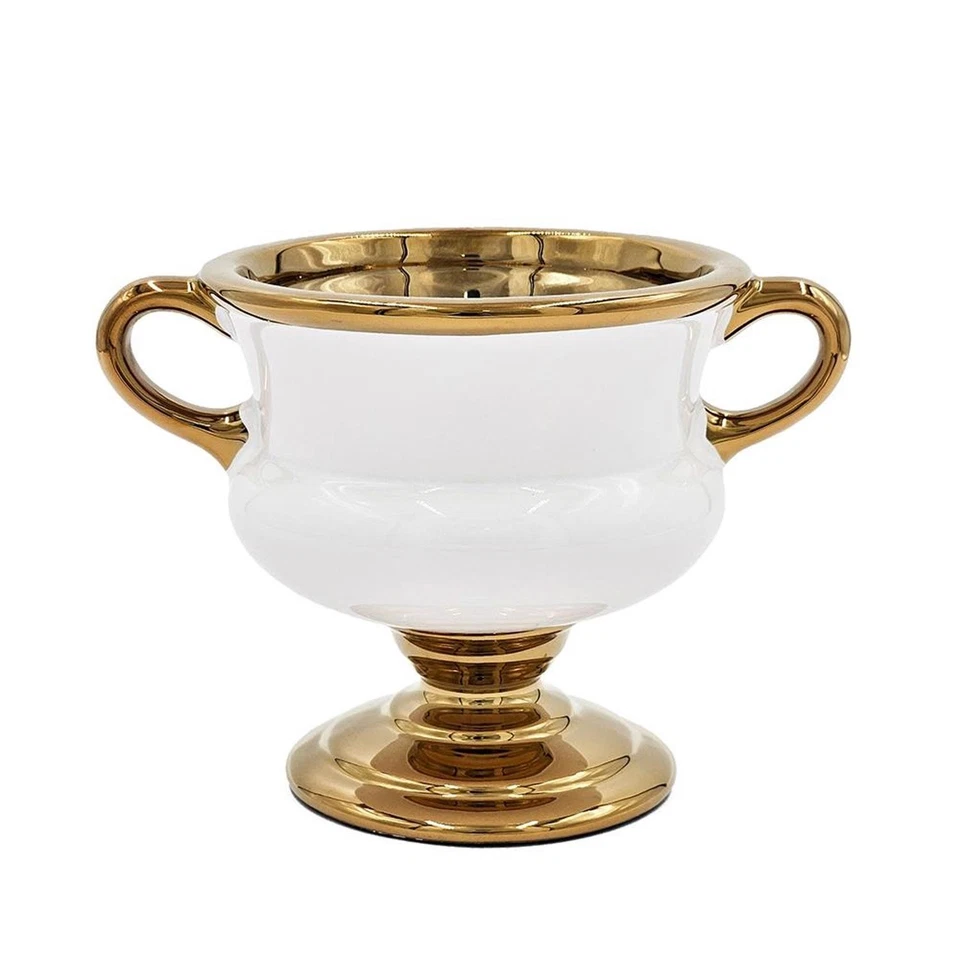Jarrón de mesa de cerámica ánfora blanco y dorado de 6" Foto 2 de 4