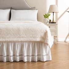 Wrap Around Ruffled Lace Bed Skirt, Elastic Dust Ruffle with Adjustable Belts,