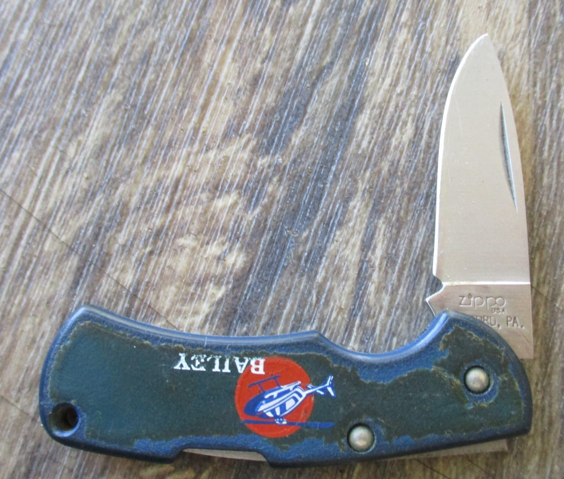 Zippo Lockback Folding Pocket Knife Made In USA BAILEY Advertising #K3K