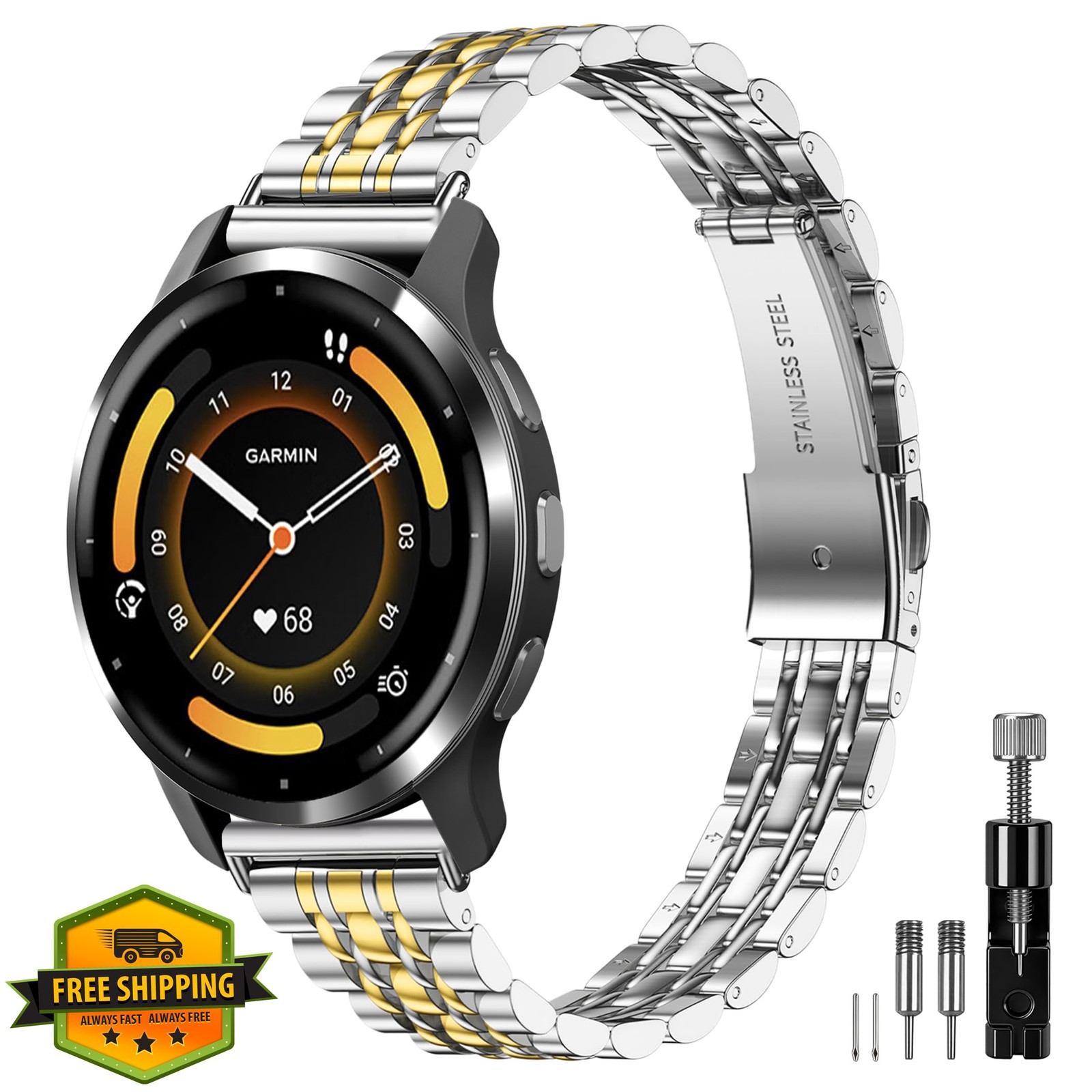 Farluya 18mm Slim Metal Band Garmin Venu 3S Silver&sol;Gold