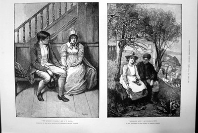 Antique Old Print The Quakers Wooing Bayes Cupboard Love Reid House Tree 1891