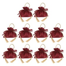 Satin Gift Drawstring Bags 10Pcs Wedding Favor Bags with Tassels, Red