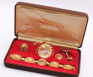 Limoges Jewellery Set Vintage Porcelain Cameo Bracelet Pendant Ring Boxed