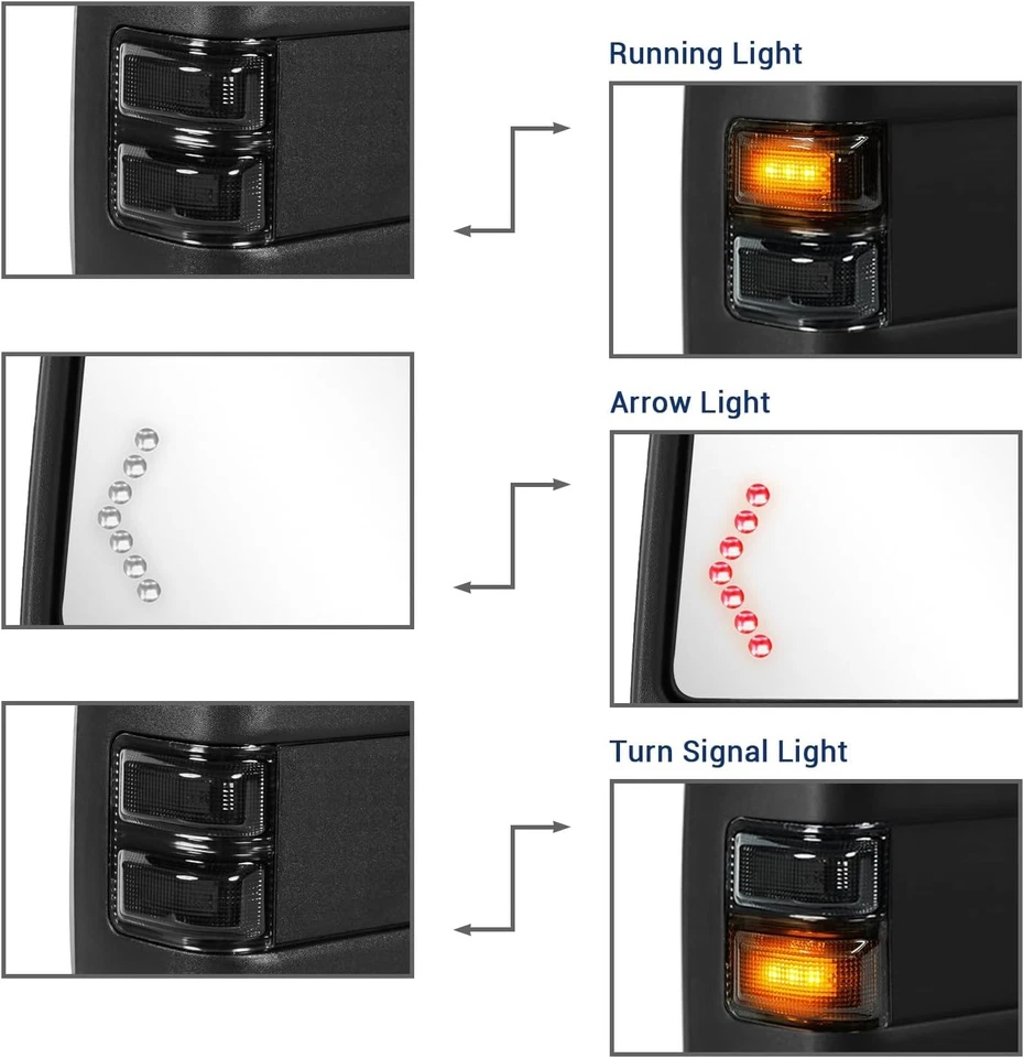 Espejos retrovisores térmicos de remolque para Ford F250-F550 Super Duty 1999-2016 LED ámbar intermitente Foto 4 de 4