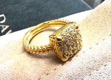 Gift/DAVlD/YurmanSterling18k Gold Chatelaine 14mm Diamond Pave Ring Size 7