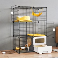 Cat Cage Indoor with Litter Box 3-Tier DIY Cat Playpen Detachable Metal Wire ...