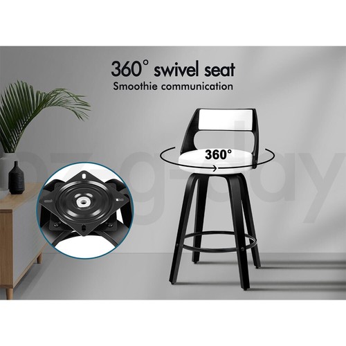 ALFORDSON 2x Swivel Bar Stools 65cm Eden Kitchen Wooden Dining Chair Black White - Picture 3 of 12