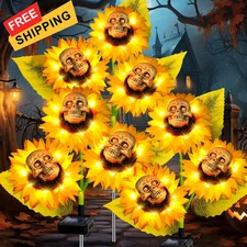 Halloween Decorations Outdoor, 3 Pack Solar Scary Skull Sunflowers warm white 