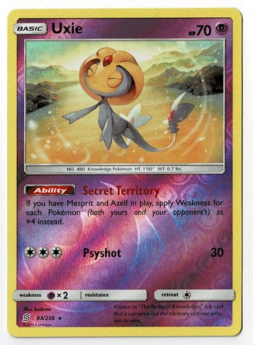2019 SM - Unified Minds Uxie Reverse Holo Holo Rare #83/236