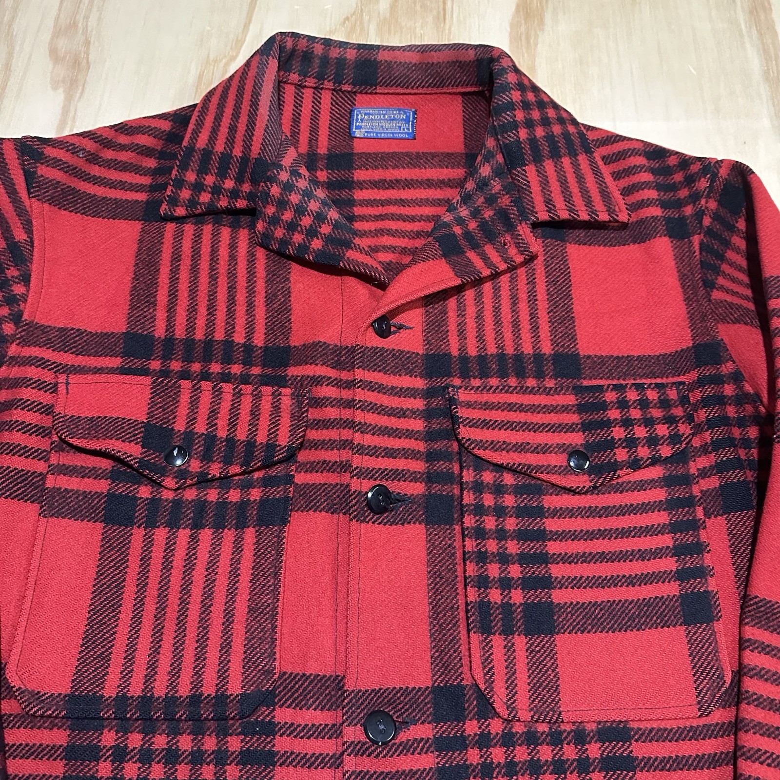Vintage Pendleton Wool Coat Jacket Red Black Plai… - image 7
