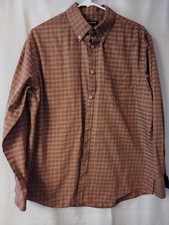 VAN HEUSEN SHIRT MEN'S SIZE L NECK 16-16 1/2 BROWN PLAID LONG SLEEVE BUTTON
