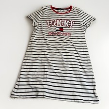 Tommy Hilfiger Ladies Shirt Dress Size Large Blue Strips Logo Print Short Sleeve