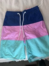 St. John's Bay NWT Men's Colorblock Swim Trunks Navy Pink Green Small UPF 50 